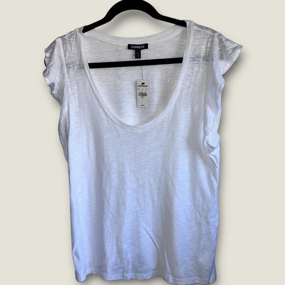 Express‎ Flutter Sleeve Scoop Neck Slub Tee | Size M, New with Tags - Picture 1 of 3